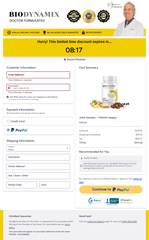 Joint Genesis Checkout page